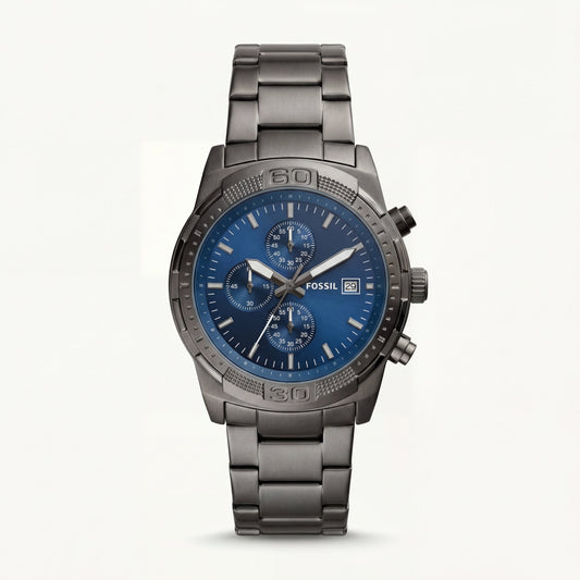 Premium Gunmetal Stainless Steel Chronograph Watch Blue Sunburst Dial Date Display Sport Luxury Watch – Men