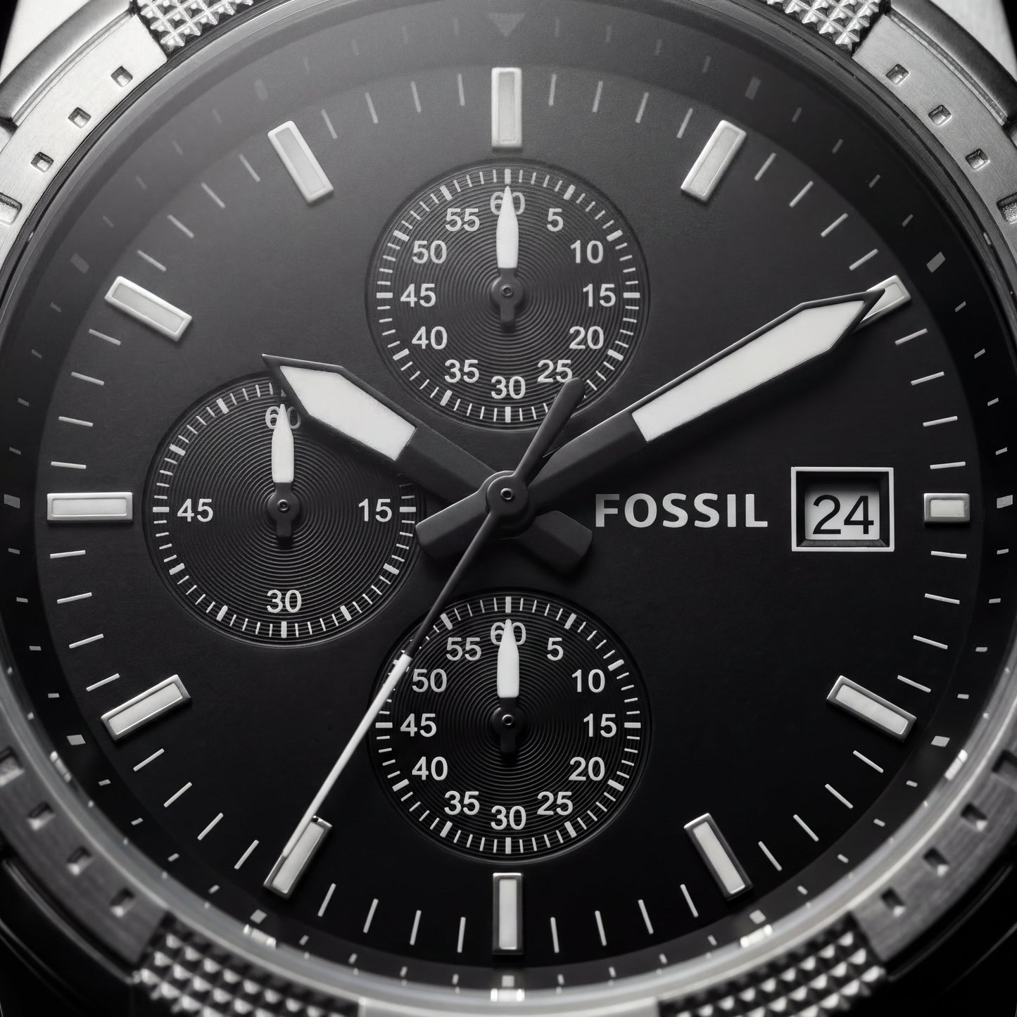 Luxury Silver Stainless Steel Chronograph Watch Black Dial Multi-Subdial Date Display Sport Watch – Men