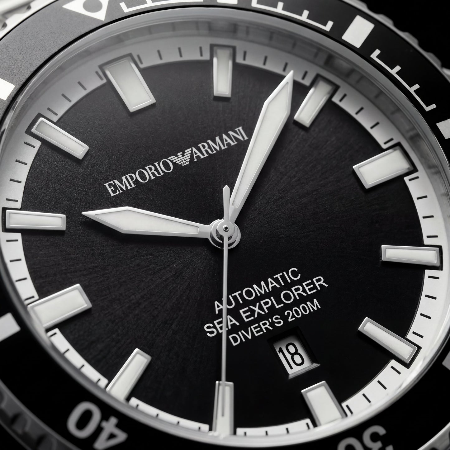 Premium Silver Stainless Steel Diver Style Watch Black Dial White Ring Date Display Sport Luxury Watch – Men