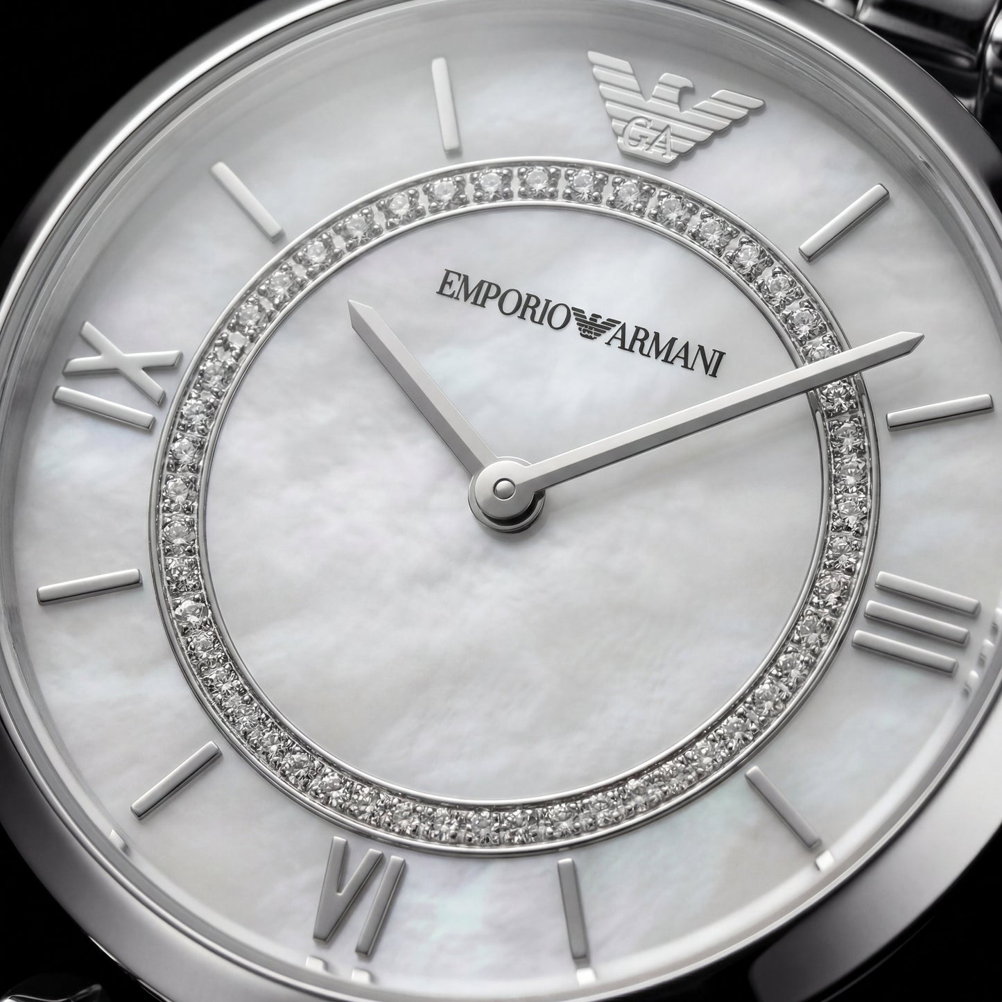 Silver Mother-of-Pearl Crystal Ring Watch – Luxe Edition
