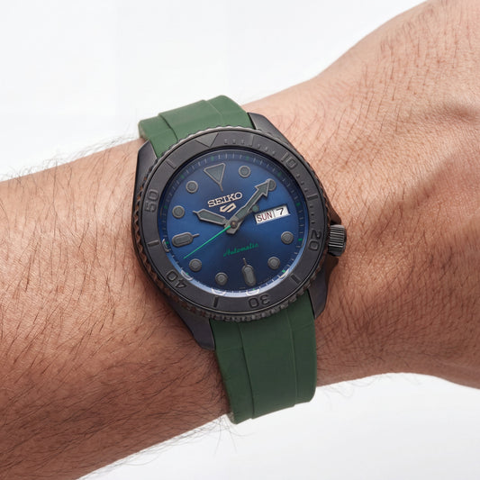 Black Automatic Dive Men’s Watch with Blue Dial & Green Strap