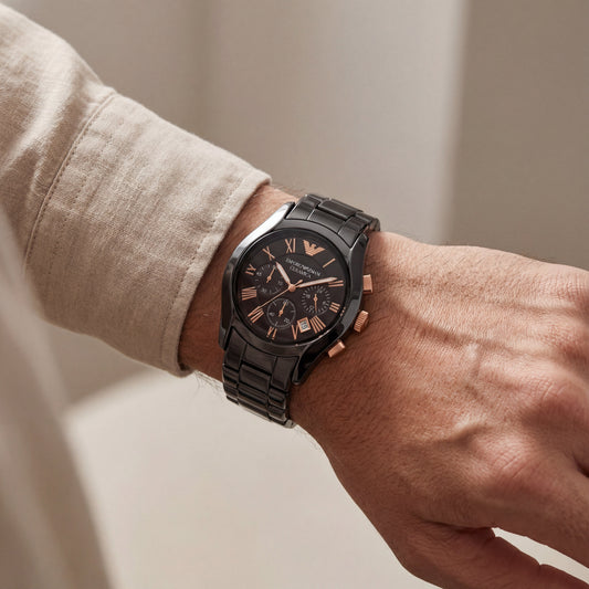 Midnight Black Rose-Gold Chronograph Ceramic Watch