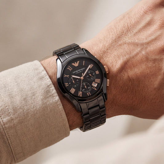 Black Ceramic Rose-Gold Accent Chronograph Watch
