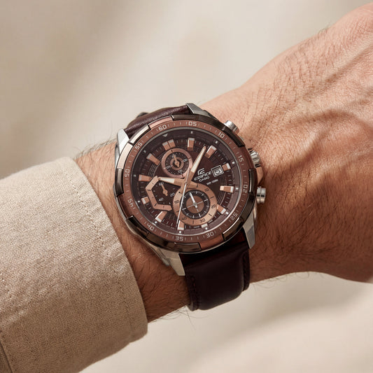 Brown Dial Chronograph Men’s Leather Strap Sports Watch
