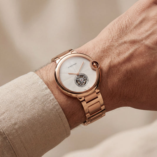 Rose Gold Open Heart Luxury Watch with White Guilloché Dial