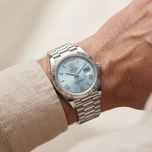 Ice Blue Fluted Steel Day-Date Watch