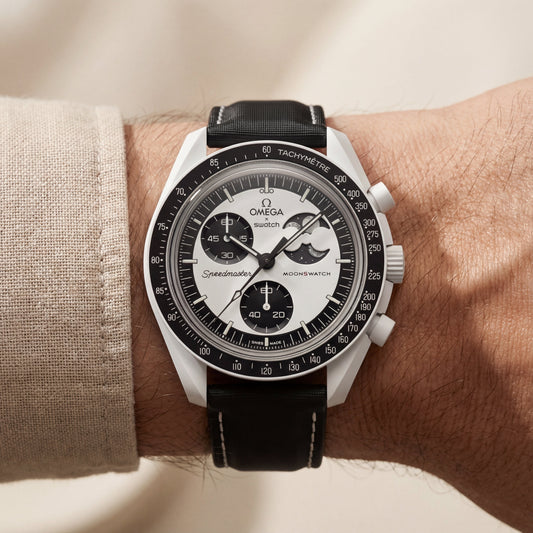 Black & Silver Moon Chronograph Men’s Watch with Tachymeter Bezel