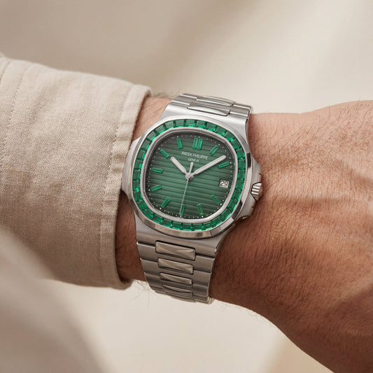 Premium Green Dial Stainless Steel Men’s Watch with Gem Bezel