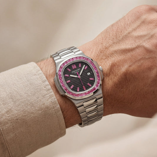 Pink Gem Bezel Luxury Stainless Steel Watch – Premium Edition