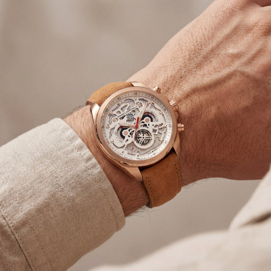 Skeleton Chronograph Men’s Watch with Rose Gold Case