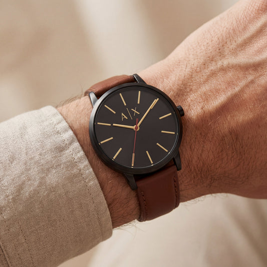 Classic Black Dial Minimal Watch with Brown Leather Strap