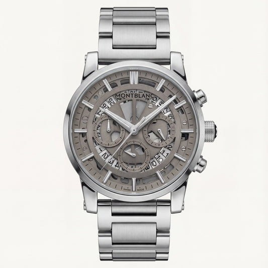 Premium Silver Skeleton Chronograph Watch for Men