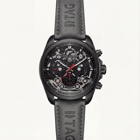 All-Black Skeleton Chronograph Watch for Men – Racing Edition