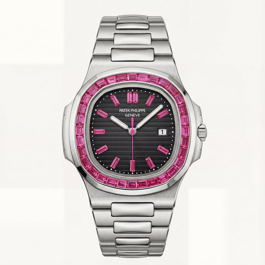 Pink Gem Bezel Luxury Stainless Steel Watch – Premium Edition
