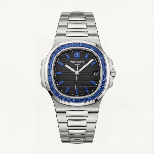 Silver Blue Crystal Bezel Luxury Steel Watch – Premium Edition