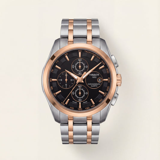 Luxury Black Dial Two-Tone Chronograph Watch for Men
