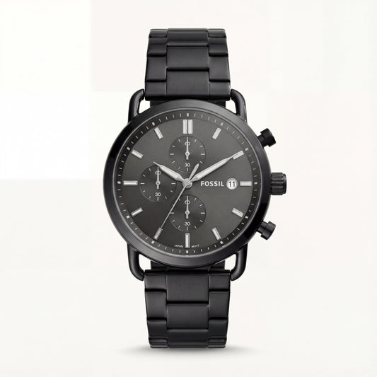 Matte Black Minimal Chronograph Stainless Steel Watch