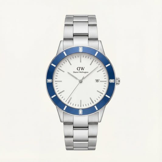 Silver White Dial Blue Bezel Minimalist Men’s Watch