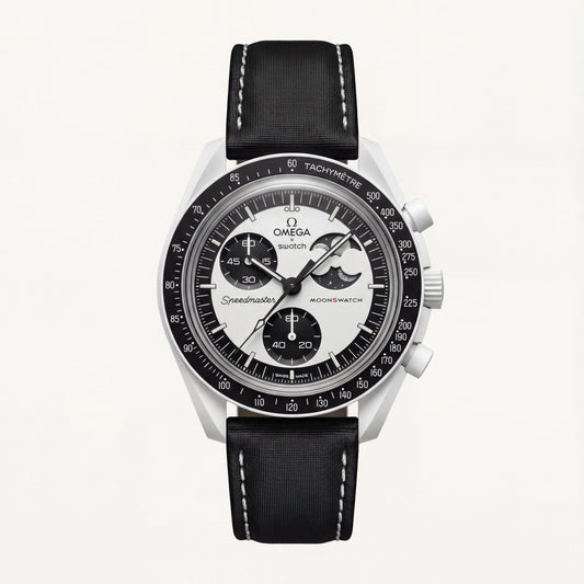 Black & Silver Moon Chronograph Men’s Watch with Tachymeter Bezel