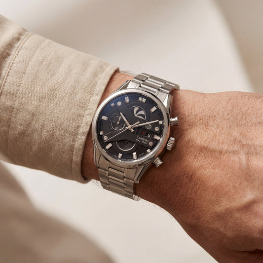 Steel Silver Industrial Chronograph Men’s Watch with Black Dial