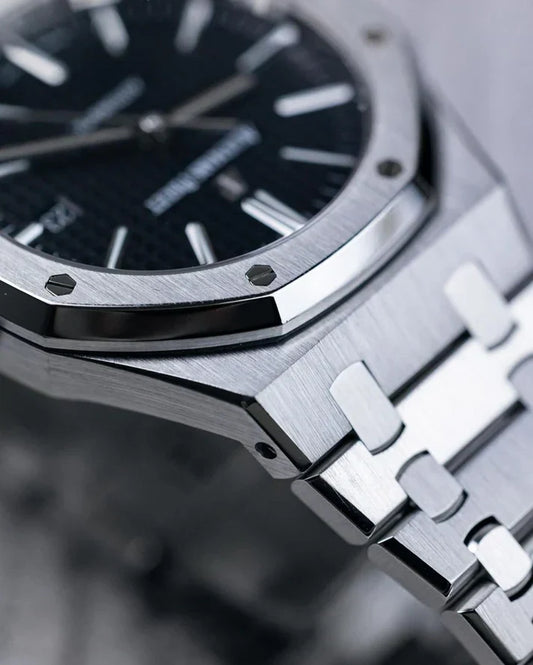 Premium Silver Stainless Steel Automatic Watch Black Textured Dial Octagonal Bezel Classic Luxury Watch – Men