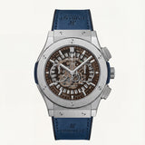 Skeleton Chronograph Watch – Grey Steel Case with Blue Strap