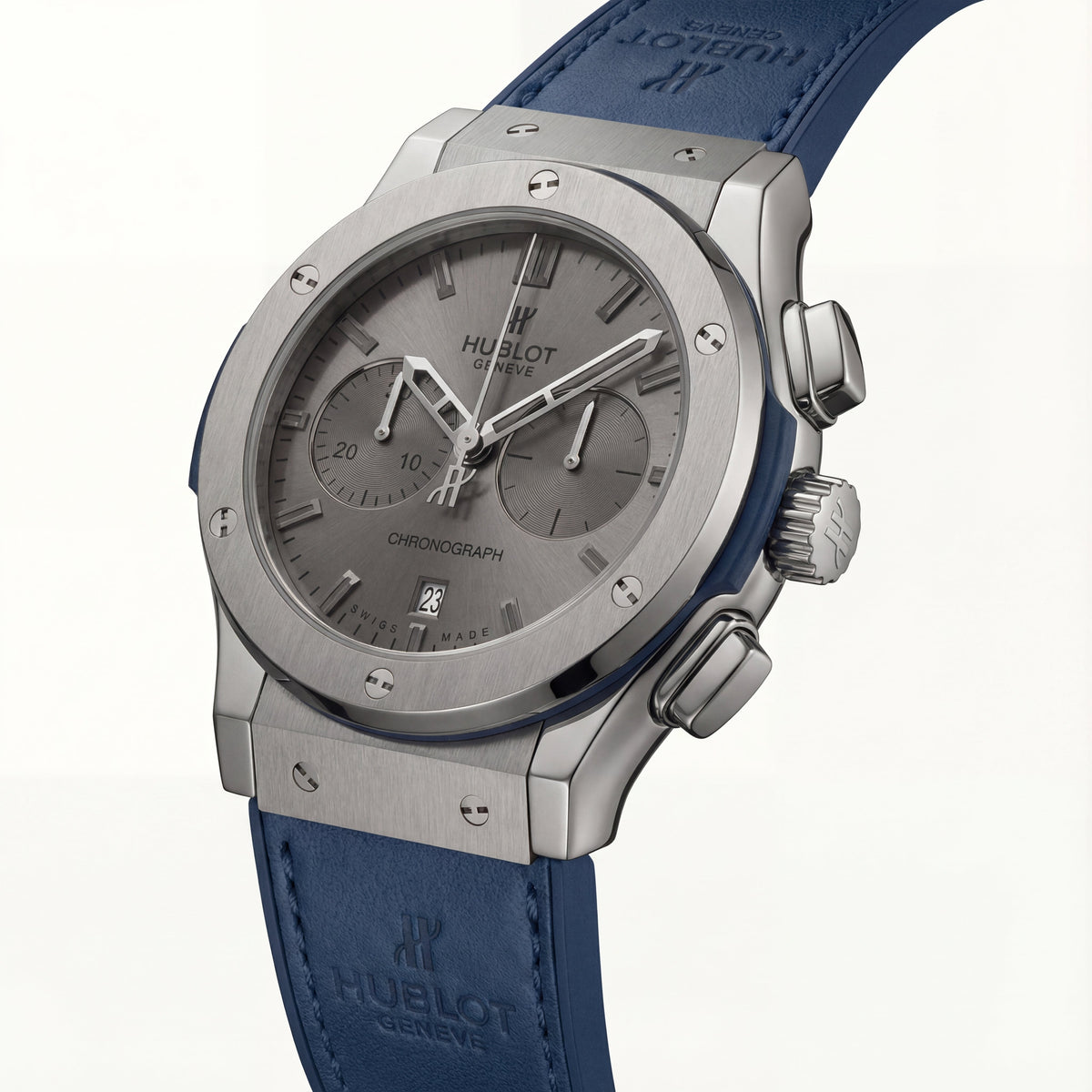 Grey Chronograph Watch – Blue Leather Strap Edition