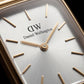 Gold Rectangular Silver Sunray Dial Mesh Strap Watch