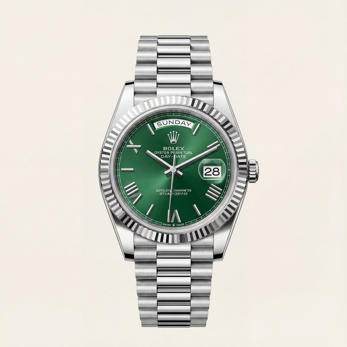 Emerald Fluted Bezel Steel Watch