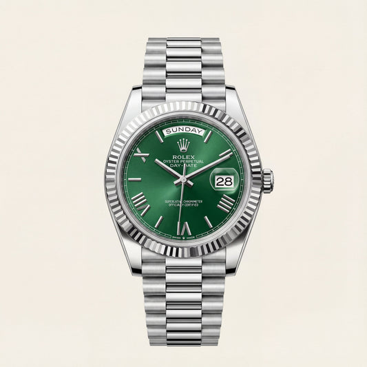 Emerald Fluted Bezel Steel Watch