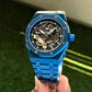 Premium Blue Stainless Steel Skeleton Automatic Watch Open-Work Dial Octagonal Bezel Luxury Watch – Men