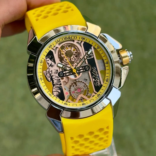 Premium Gold Skeleton Racing Sport Watch Yellow Silicone Strap Luxury Sport Statement Watch – Men