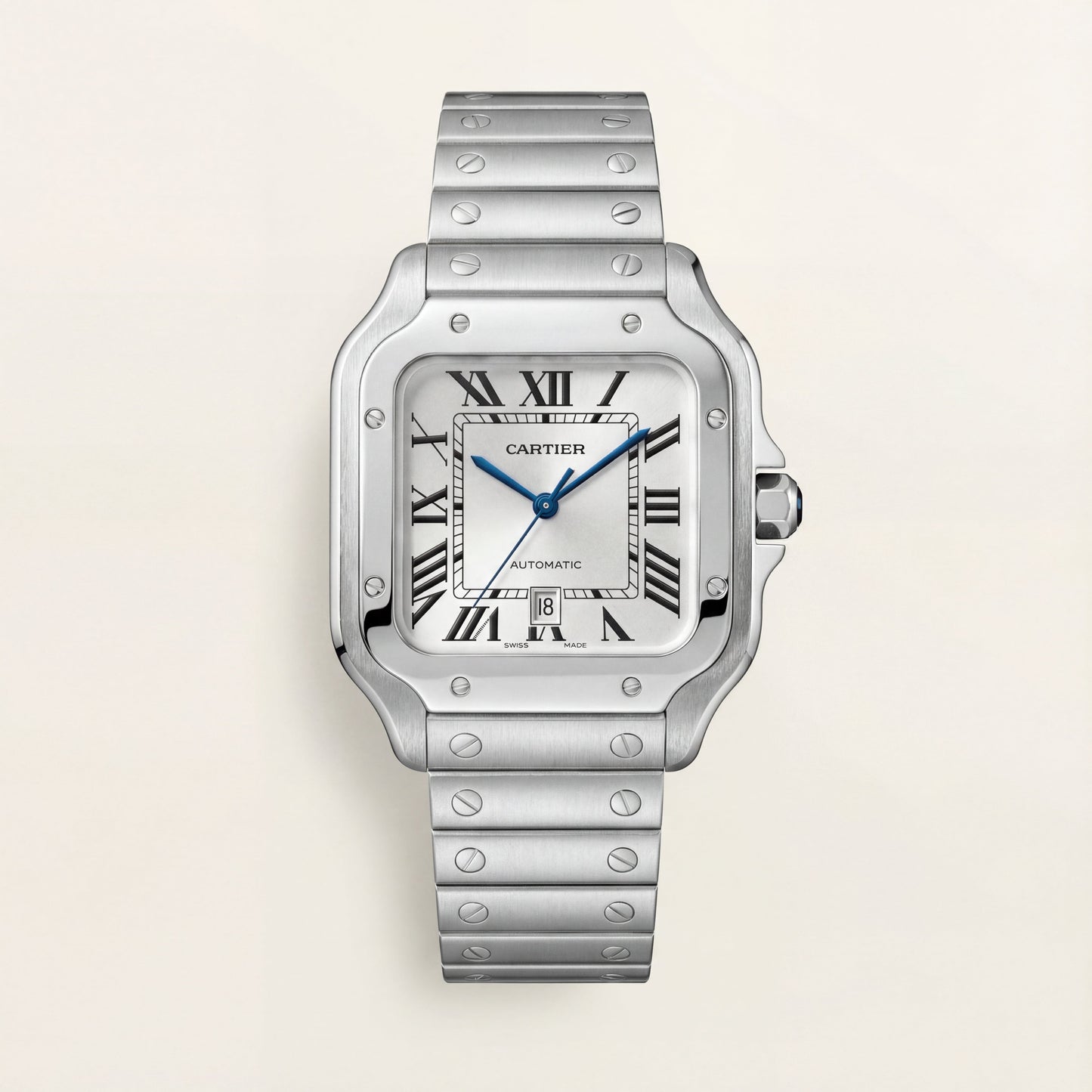 Silver Square Automatic Roman Dial Steel Watch