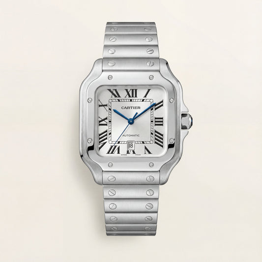 Silver Square Automatic Roman Dial Steel Watch