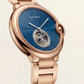 Rose Gold Open Heart Luxury Watch with Blue Textured Dial