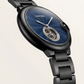 Black Open Heart Luxury Watch with Deep Blue Textured Dial