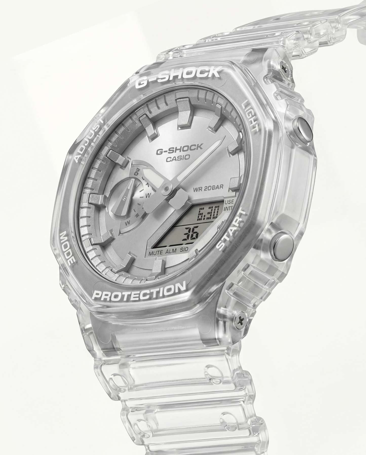 Transparent Case Silver Dial Digital-Analog Sports Watch