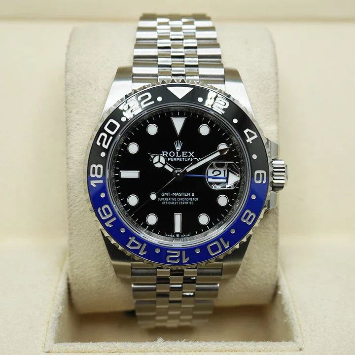 Premium Silver GMT Style Luxury Watch Black Dial Black Blue Batman Bezel Jubilee Bracelet Classic Luxury Watch – Men