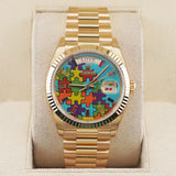 Premium Gold Stainless Steel Watch Sky Blue Multicolor Puzzle Dial Fluted Bezel Statement Luxury Watch – Men