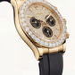 Gold Finish Diamond Bezel Chronograph Watch with Black Rubber Strap