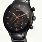Luxury Chronograph Men’s Watch with Black Dial & Rose Gold Accents