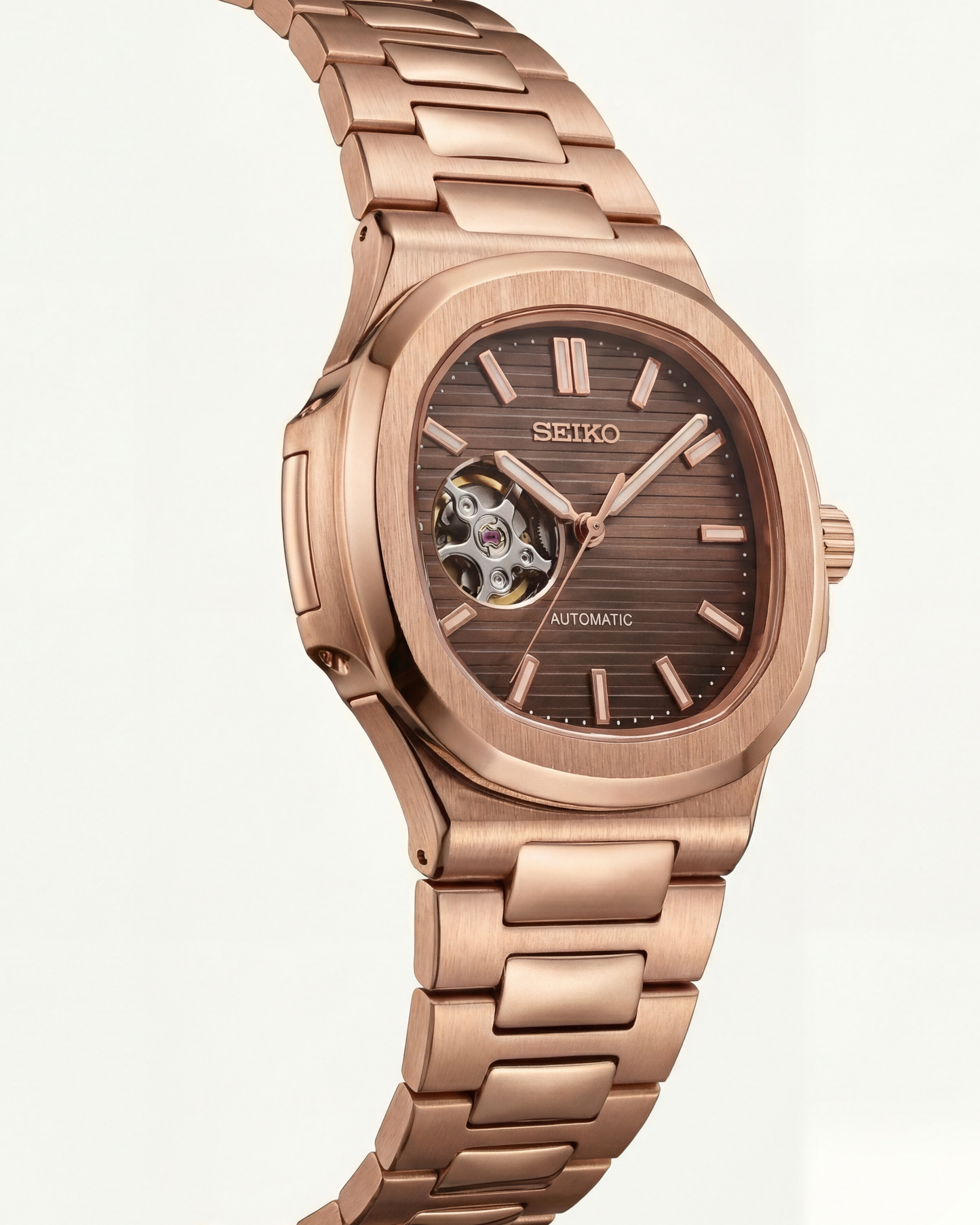 Rose Gold Brown Dial Open-Heart Automatic Watch