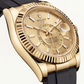 Gold Dial Fluted Bezel Luxury Men’s Watch with Black Rubber Strap