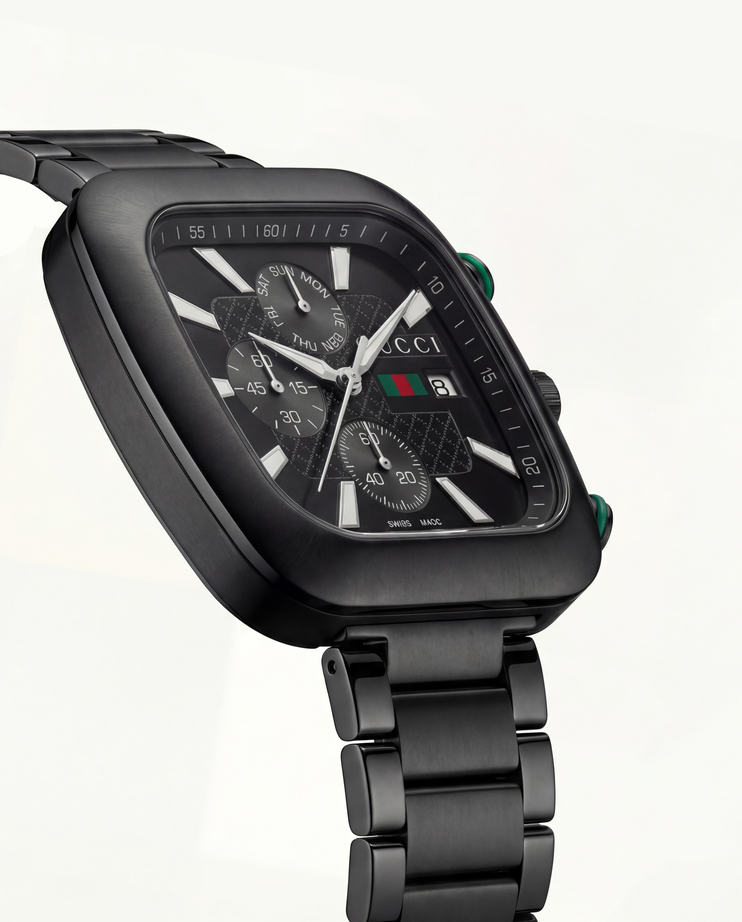 Matte Black Square Chronograph Men’s Watch with Dual Dial Display