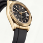Black Dial Gold Fluted Bezel Luxury Men’s Watch with Rubber Strap