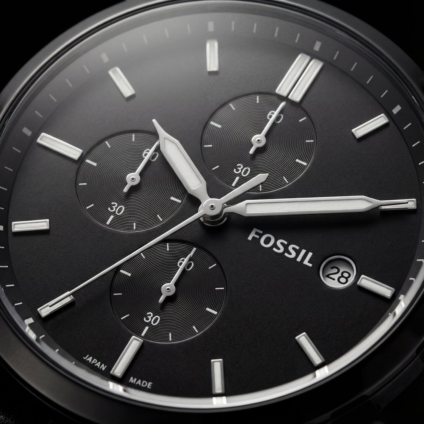 Matte Black Chronograph Leather Strap Men’s Watch
