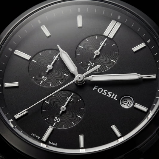Matte Black Chronograph Leather Strap Men’s Watch