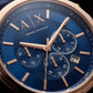 Centrix Navy Blue Rose-Gold Chronograph Leather Watch