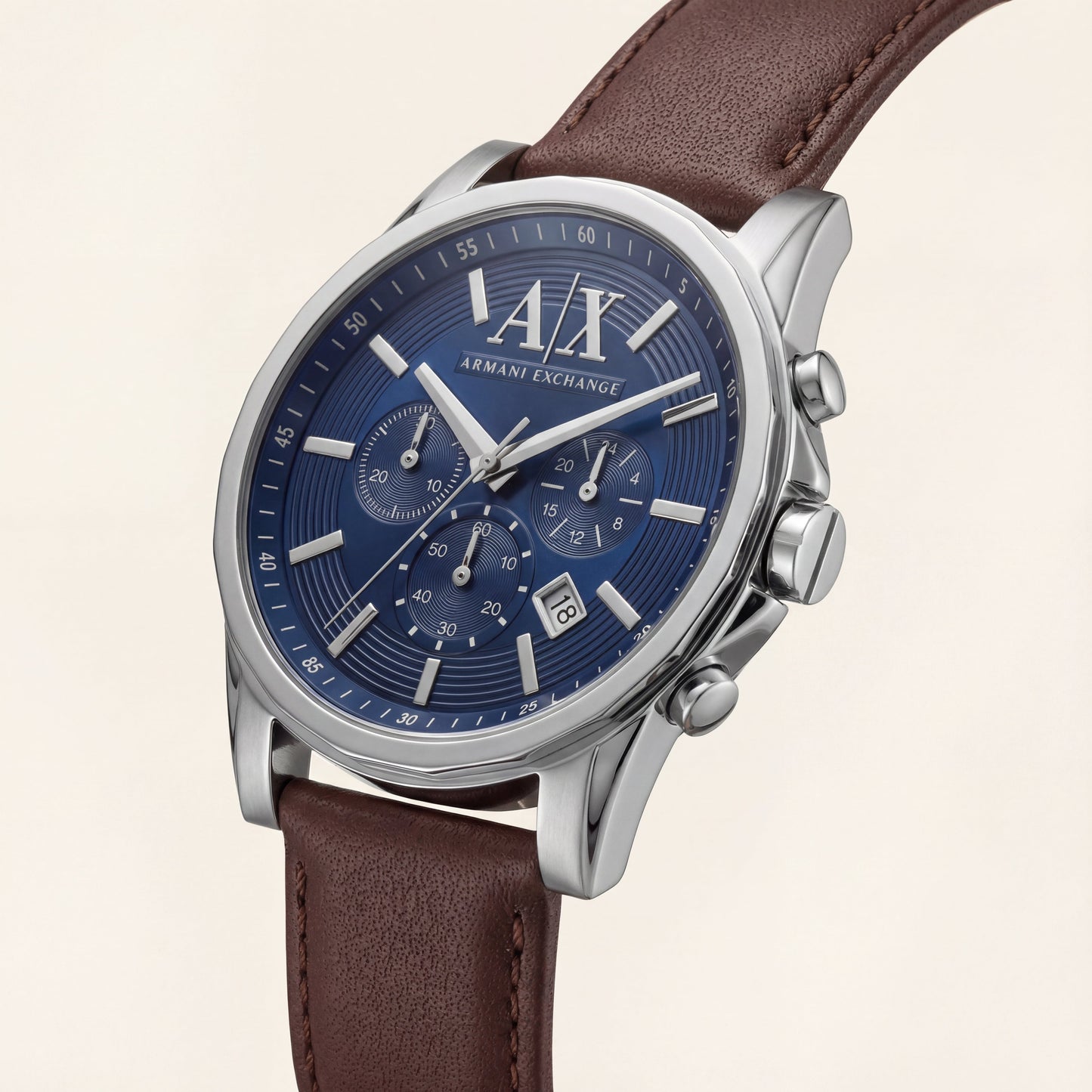 Centrix Midnight Blue Silver Chronograph Leather Watch