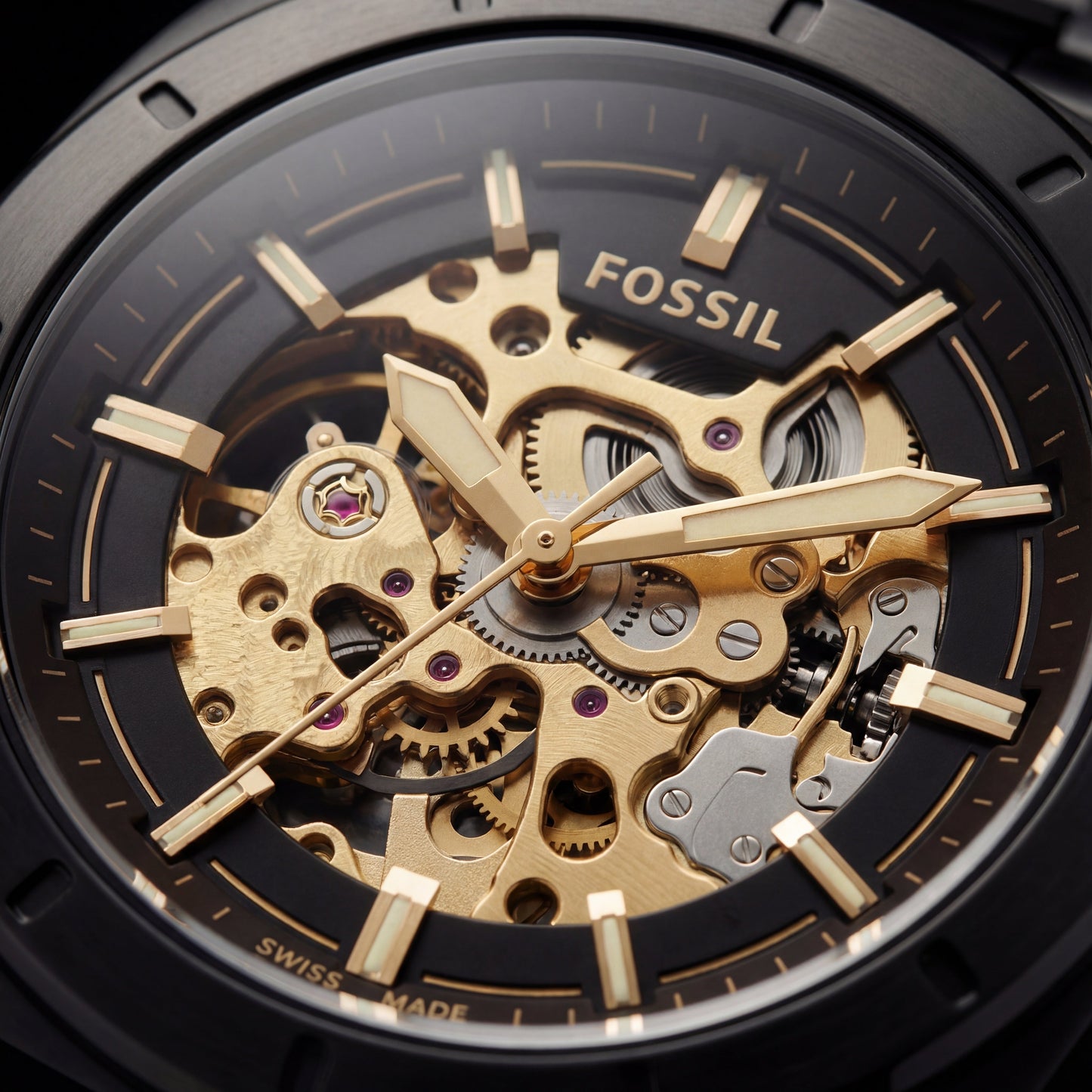 Luxury Skeleton Dial Black Stainless Steel Automatic Watch